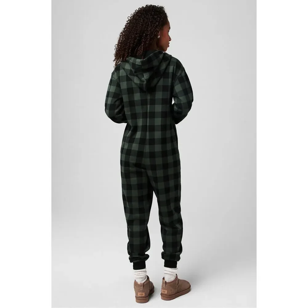 Fabletics Fleece Hooded Onesie One Piece Pajama, Green Black Womens Sz M